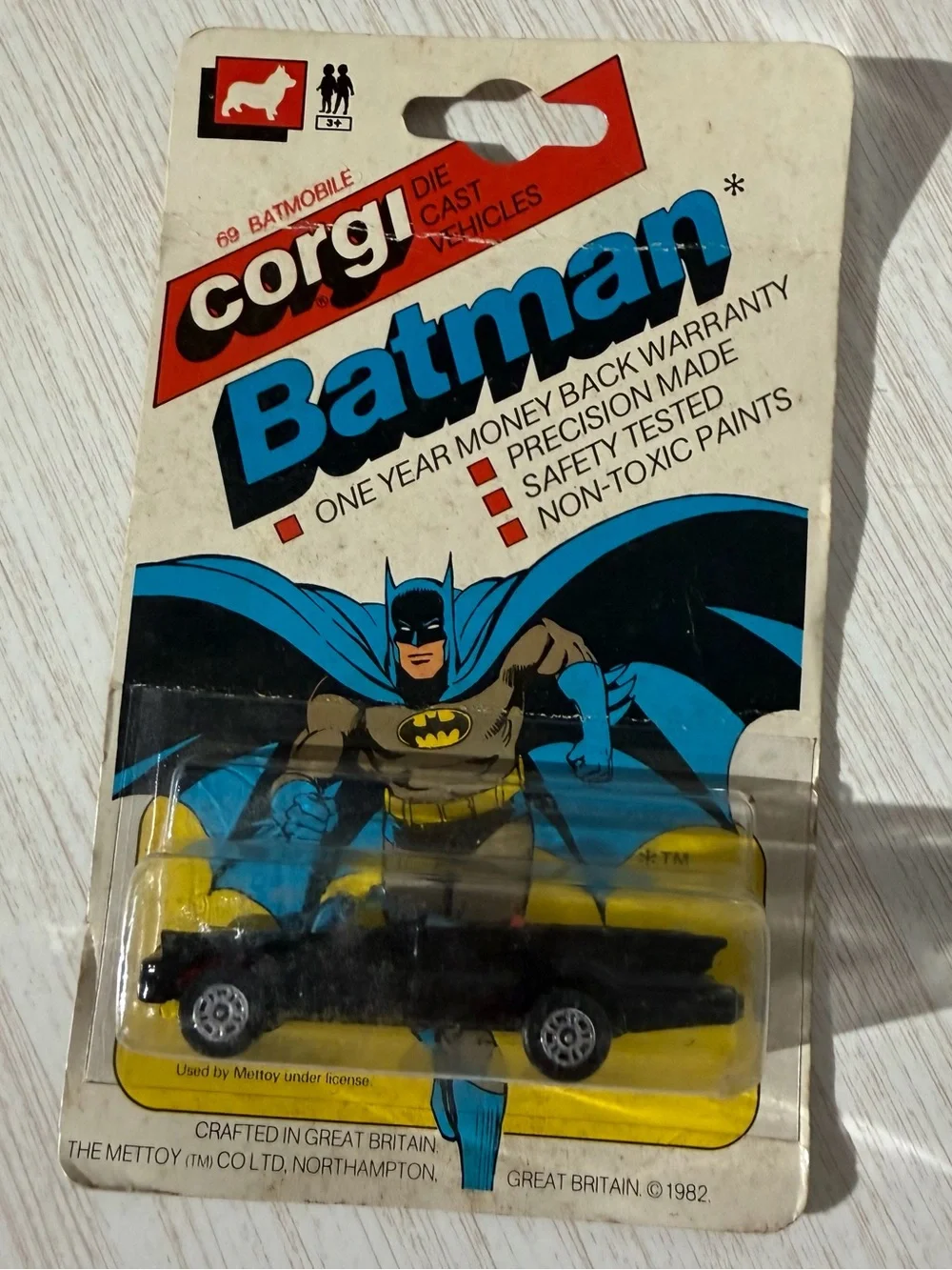 Vintage Corgi Juniors No. 69 Batmobile Die Cast Vehicle On Card 1982